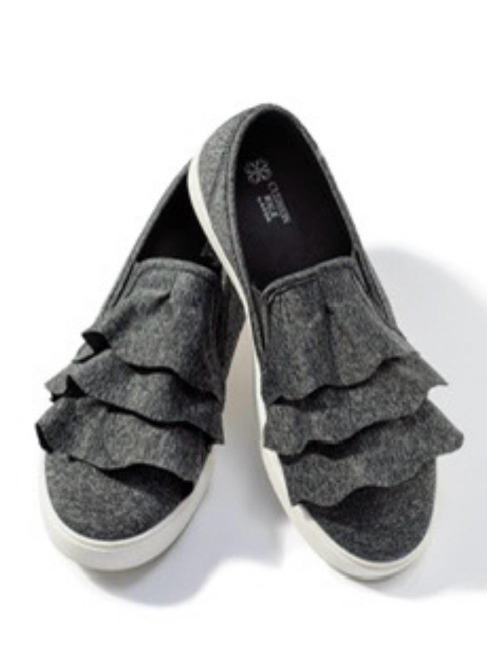 Avon Gray Ruffle Slip-On Flats